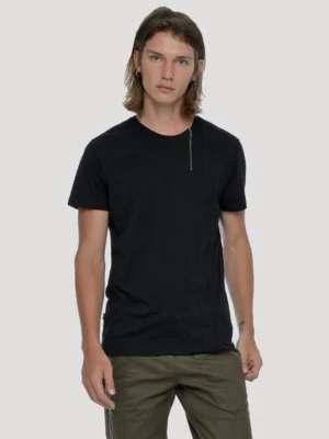 T-shirt homme casual noir asymétrique coton bio