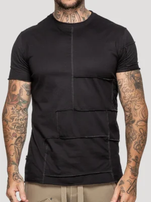 T-shirt Psylofashion casual couleur noir patchwork