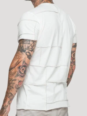 T-shirt Psylofashion casual couleur blanc patchwork