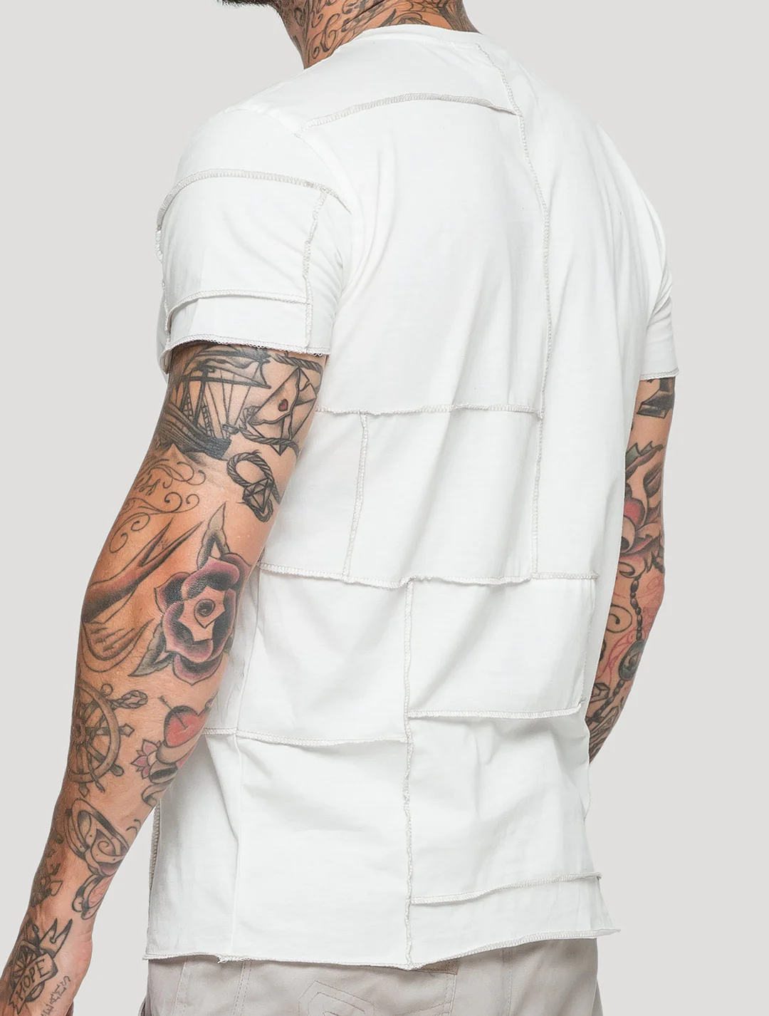 T-shirt Psylofashion casual couleur blanc patchwork